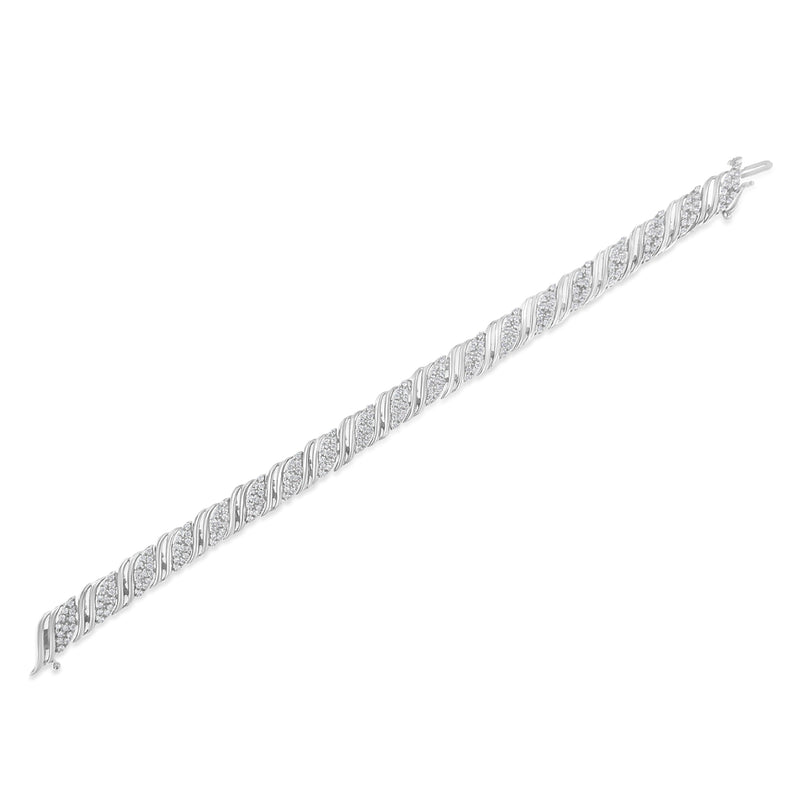 .925 Sterling Silver 2.0 cttw Diamond Double Wrap S Curve Link Bracelet (I-J Color, I3 Clarity) -7.25"