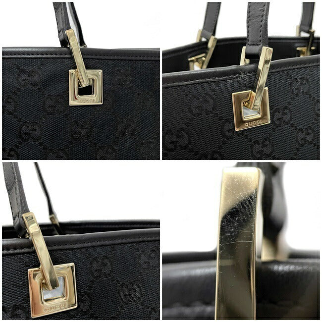 Gucci Tote Bag Black Gold 002 1098 Canvas Leather GUCCI GG Handbag Womens