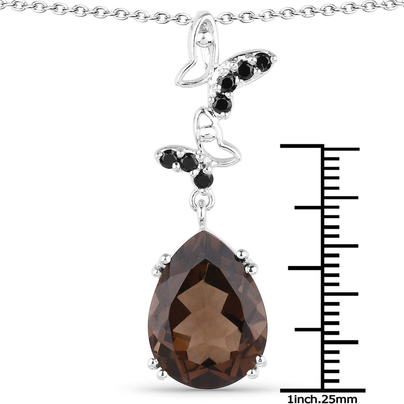 7.08 Carat Genuine Smoky Quartz and Black Spinel .925 Sterling Silver Pendant