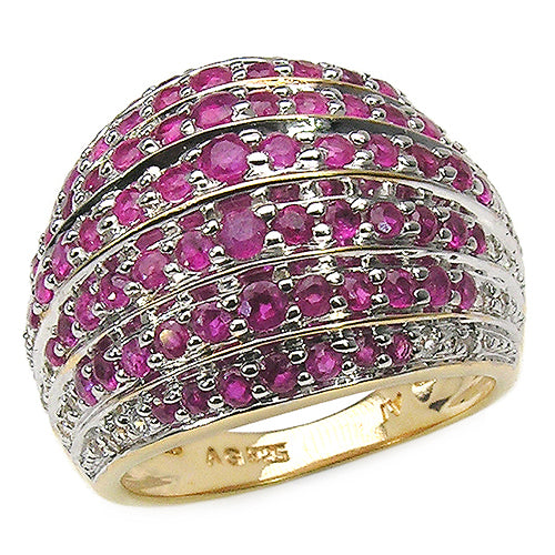 14K Yellow Gold Plated 2.94 Carat Genuine Ruby & White Topaz .925 Sterling Silver Ring