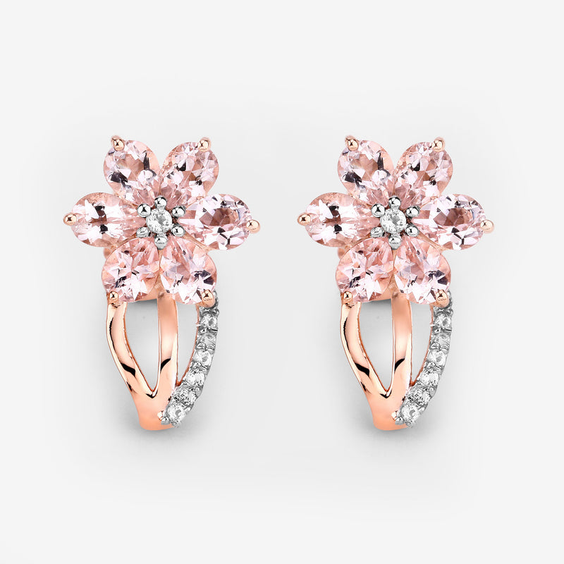 1.66 Carat Genuine Morganite and White Topaz .925 Sterling Silver Earrings