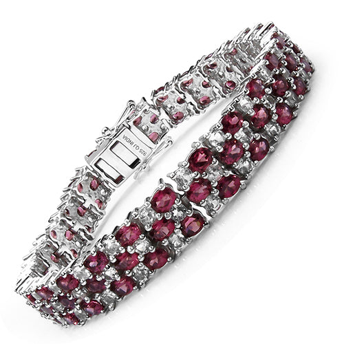 23.40 Carat Genuine Rhodolite & White Topaz .925 Sterling Silver Bracelet