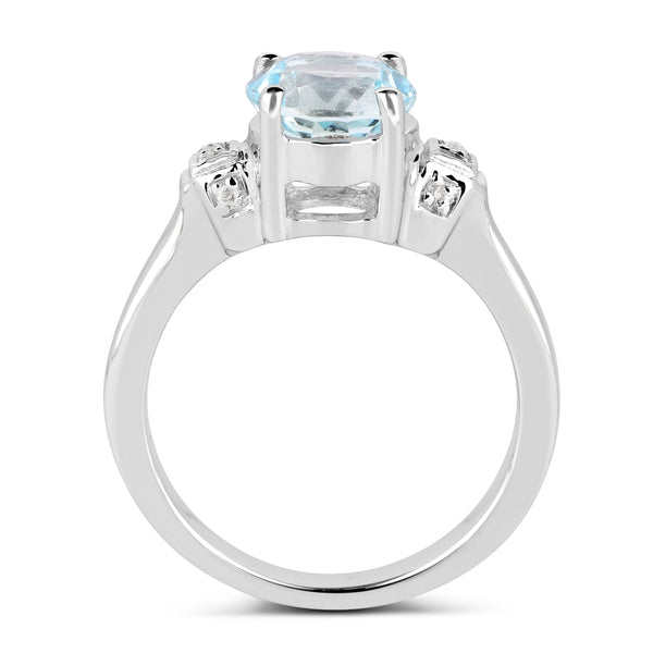 2.28 Carat Genuine Blue Topaz and White Topaz .925 Sterling Silver Ring