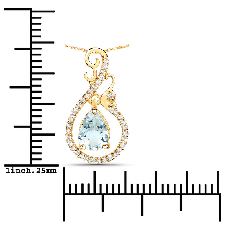 0.76 Carat Genuine Aquamarine and White Diamond 14K Yellow Gold Pendant