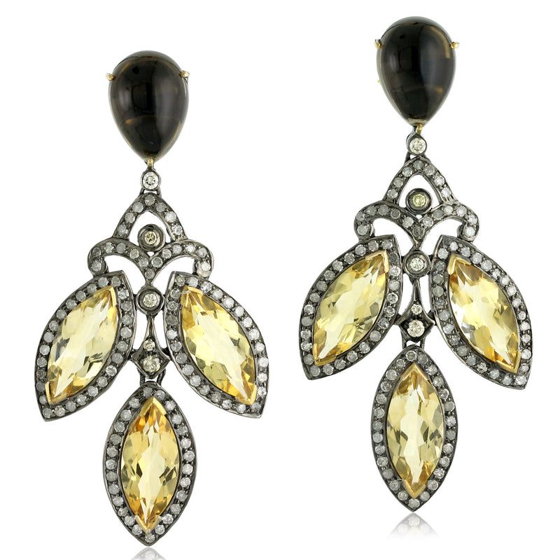 Citrine Dangle Earrings 18k Gold 925 Sterling Silver Diamond Jewelry