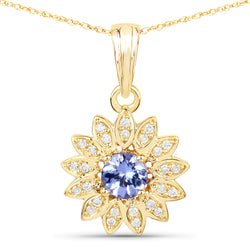 0.31 Carat Genuine Tanzanite and White Diamond 14K Yellow Gold Pendant