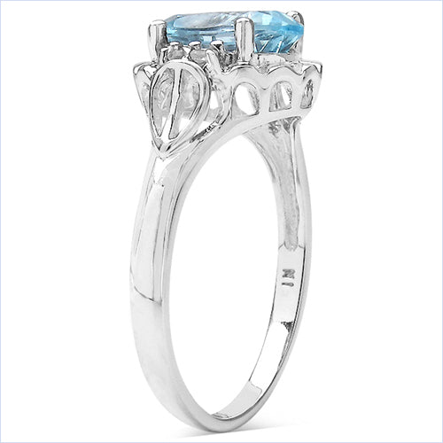 2.59 Carat Genuine Blue Topaz & White Topaz .925 Sterling Silver Ring