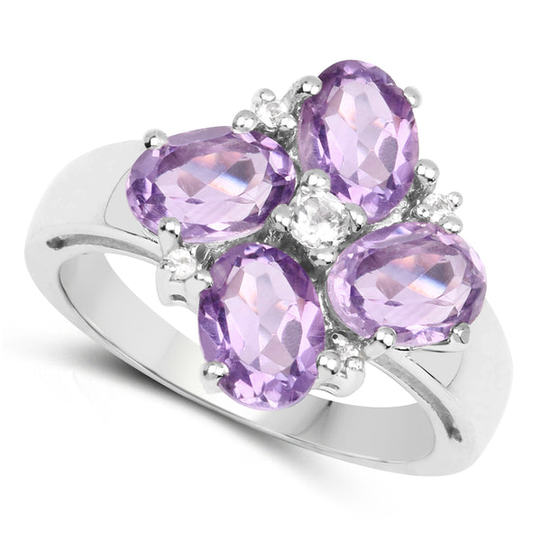3.34 Carat Genuine Amethyst & White Topaz .925 Sterling Silver Ring