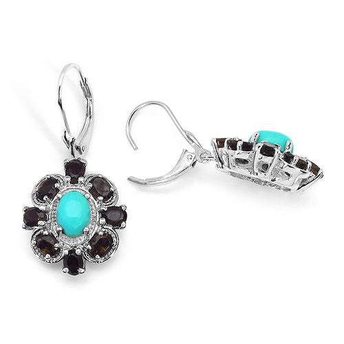 3.68 Carat Genuine Turquoise & Smoky Topaz .925 Sterling Silver Earrings