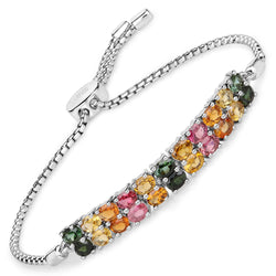 3.74 Carat Genuine Multi Tourmaline .925 Sterling Silver Bracelet