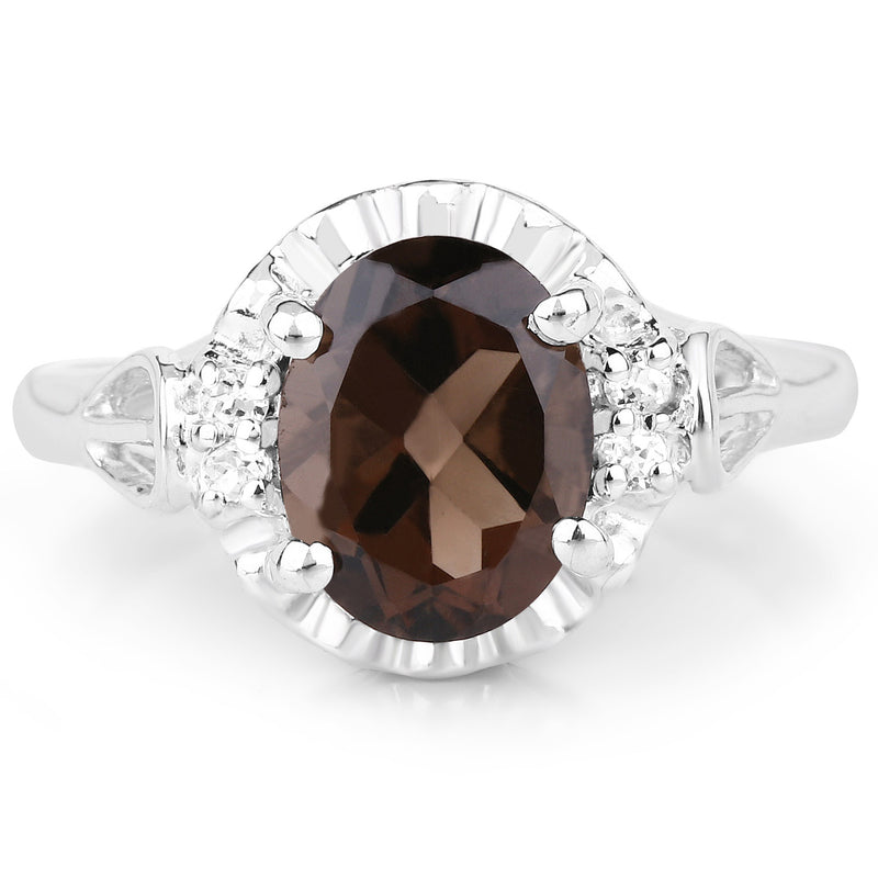 1.83 Carat Genuine Smoky Quartz and White Topaz .925 Sterling Silver Ring