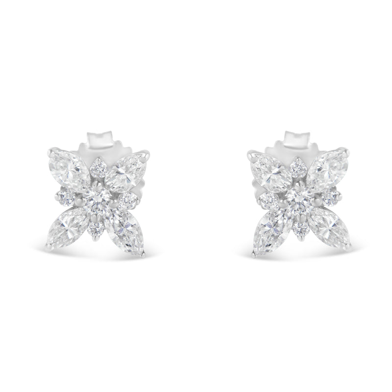 14K White Gold Marquise Diamond Flower Stud Earring (1.00 cttw, H-I Color, SI1-SI2 Clarity)