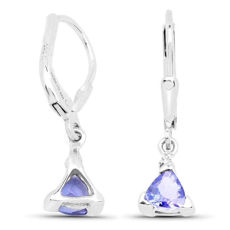 0.89 Carat Genuine Tanzanite and White Topaz .925 Sterling Silver Earrings