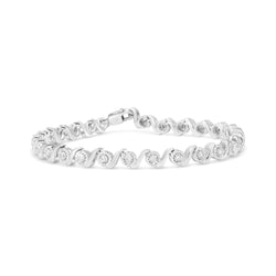 .925 Sterling Silver 1/4 Cttw Diamond Beaded Marquise Shape Link Bracelet (I-J Color, I1-I2 Clarity) - Size 7.25" Inches