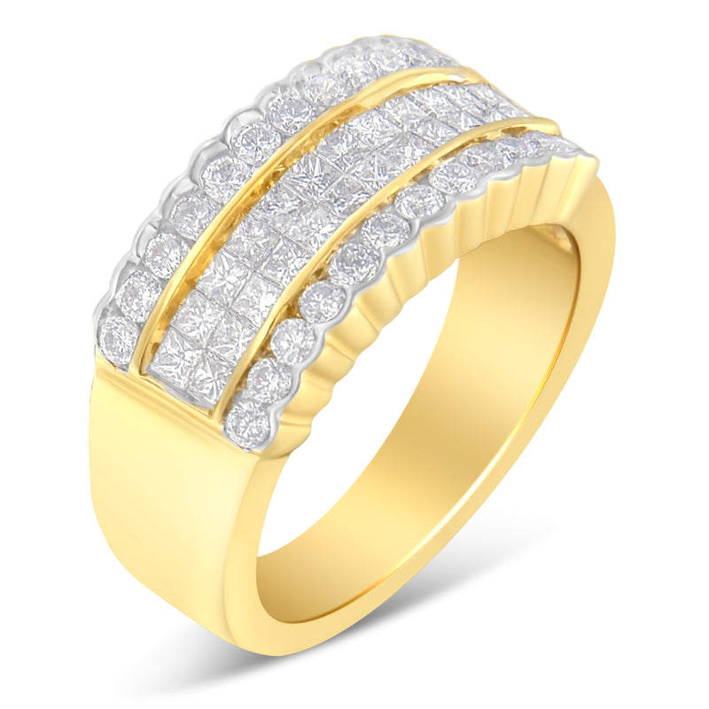 14kt Yellow Gold 1 1/4ct TDW Round and Princess cut Diamond Ring (H-ISI1-SI2)