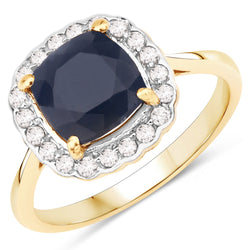 2.46 Carat Genuine Blue Sapphire and White Diamond 14K Yellow Gold Ring