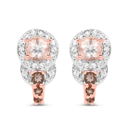 18K Rose Gold Plated 0.84 Carat Genuine Morganite, Smoky Quartz and White Zircon .925 Sterling Silver Earrings