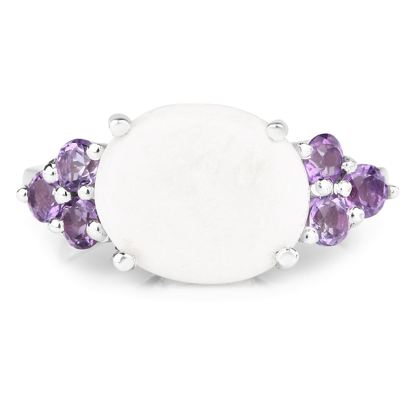 3.40 Carat Genuine Opal and Amethyst .925 Sterling Silver Ring