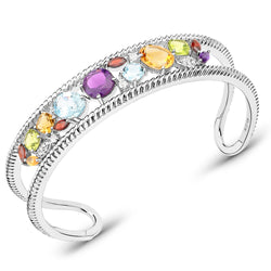 9.09 Carat Genuine Multi Stones .925 Sterling Silver Cuff Bangle