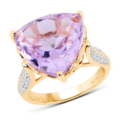 14K Yellow Gold Plated 10.44 Carat Genuine Pink Amethyst and White Topaz .925 Sterling Silver Ring