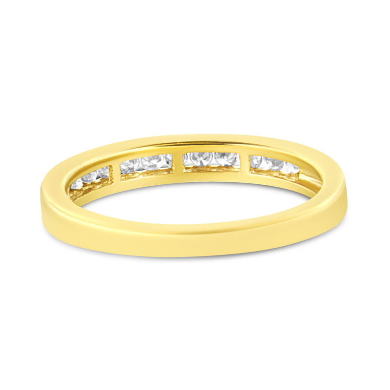 10K Yellow Gold Plated .925 Sterling Silver 1/4 Cttw Channel Set Round Diamond 11 Stone Wedding Band Ring (K-L Color, I1-I2 Clarity) - Size 7