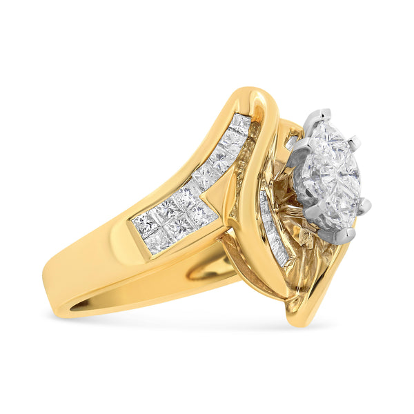 14K Yellow Gold Princess, Baguette, and Pie cut Diamond Marquise Shaped Ring (1 1/4 Cttw, G-H Color, SI1-SI2 Clarity) - Size 5-1/2