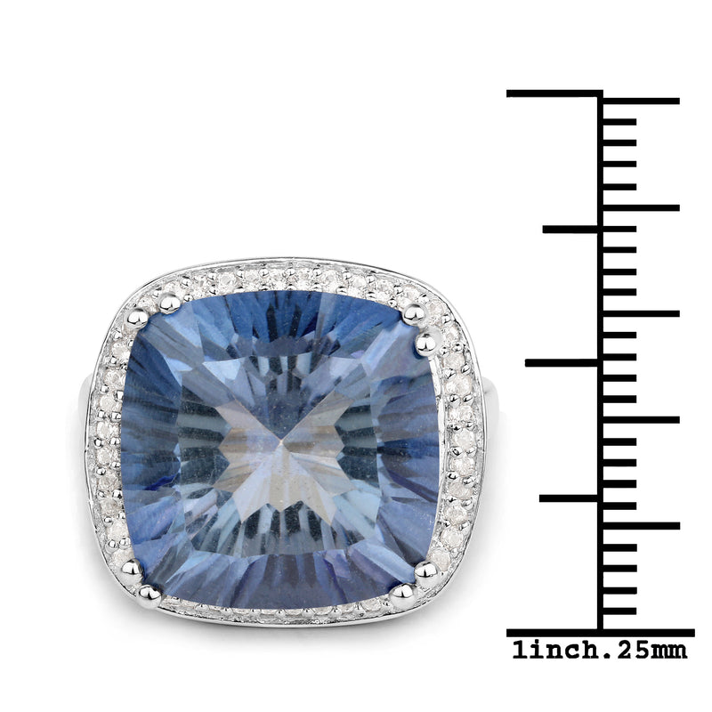 13.95 Carat Genuine Blue Mystic Quartz and White Topaz .925 Sterling Silver Ring