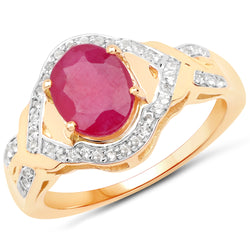 14K Yellow Gold Plated 2.51 Carat Glass Filled Ruby and White Topaz .925 Sterling Silver Ring