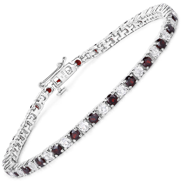 6.33 Carat Genuine Garnet and White Topaz .925 Sterling Silver Bracelet