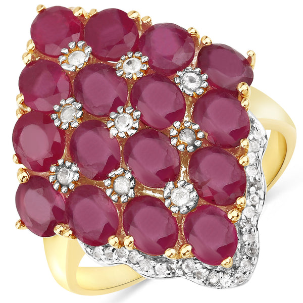 6.49 Carat Glass Filled Ruby and White Topaz .925 Sterling Silver Ring