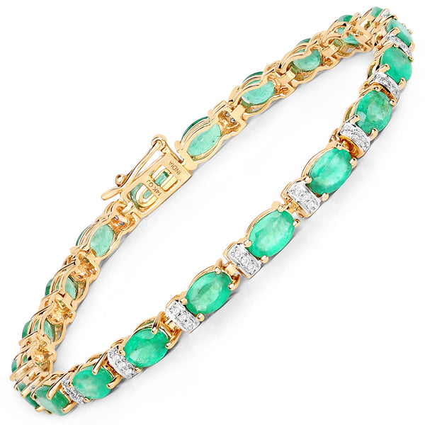 8.24 Carat Genuine Zambian Emerald and White Diamond 14K Yellow Gold Bracelet