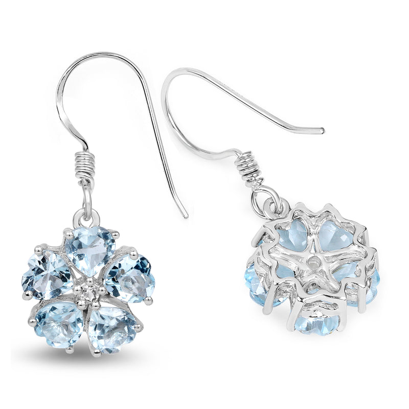 5.08 Carat Genuine Blue Topaz and White Topaz .925 Sterling Silver Earrings