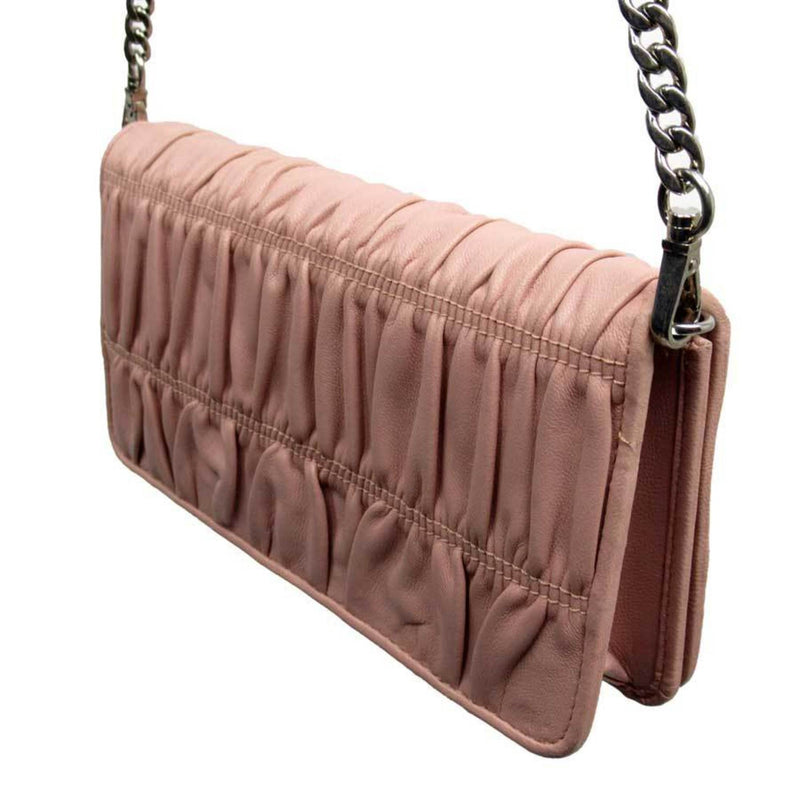 Prada Shoulder Bag Wallet Pink Silver Leather