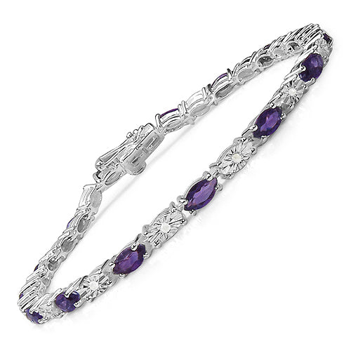 3.54 Carat Genuine Amethyst & White Diamond .925 Sterling Silver Bracelet