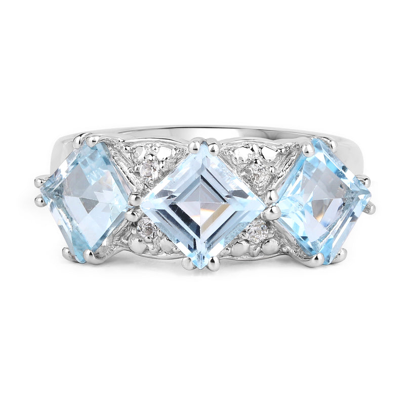 3.84 Carat Genuine Blue Topaz and White Topaz .925 Sterling Silver Ring