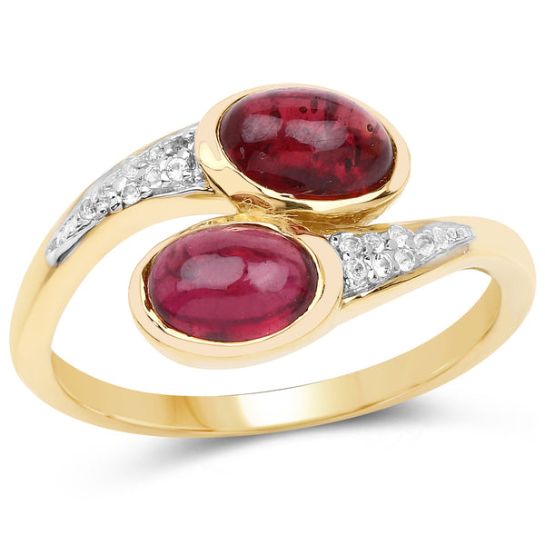 14K Yellow Gold Plated 2.38 Carat Glass Filled Ruby and White Topaz .925 Sterling Silver Ring