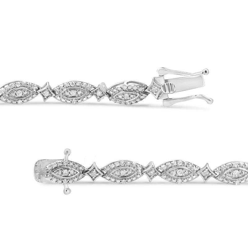 .925 Sterling Silver 1/2 Cttw Diamond Alternating Marquise and Starburst Shaped Link Bracelet (I-J Color, I2-I3 Clarity) - 7.25"