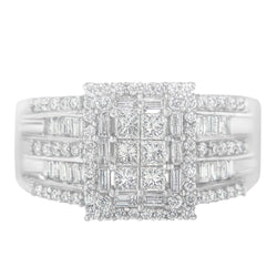 10K White Gold Diamond Cluster Ring (1 cttw, H-I Color, I1-I2 Clarity)
