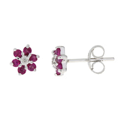 Genuine .33ct Ruby Diamond Earrings 14KT White Gold