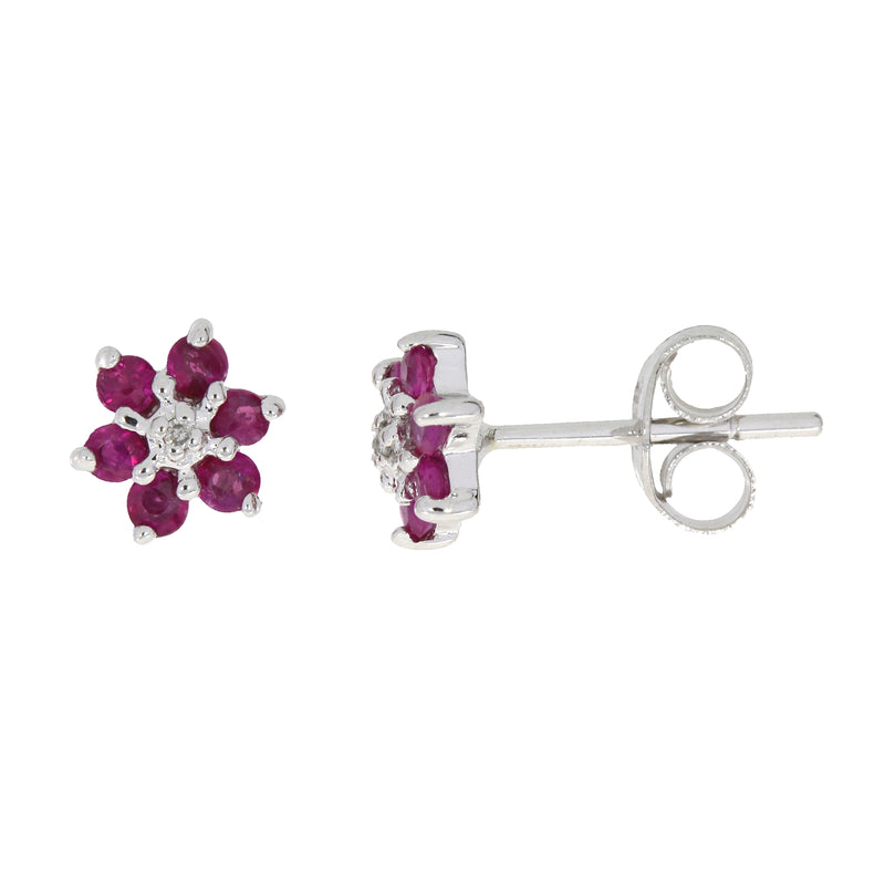 Genuine .33ct Ruby Diamond Earrings 14KT White Gold