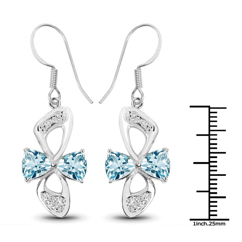 5.06 Carat Genuine Blue Topaz and White Topaz .925 Sterling Silver Earrings