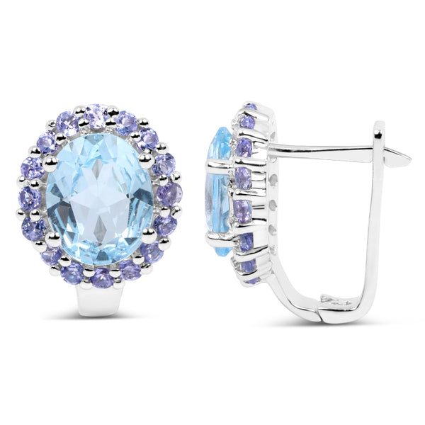 6.06 Carat Genuine Blue Topaz and Tanzanite .925 Sterling Silver Earrings