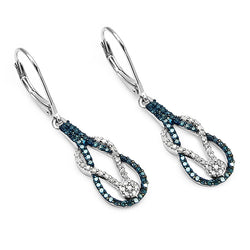 0.70 Carat Genuine Blue Diamond & White Diamond .925 Sterling Silver Earrings