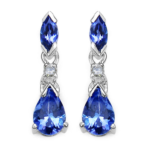 1.06 Carat Tanzanite & White Diamond 14K White Gold Earrings