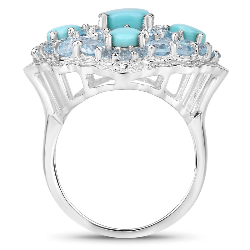 6.18 Carat Genuine Turquoise and Blue Topaz .925 Sterling Silver Ring