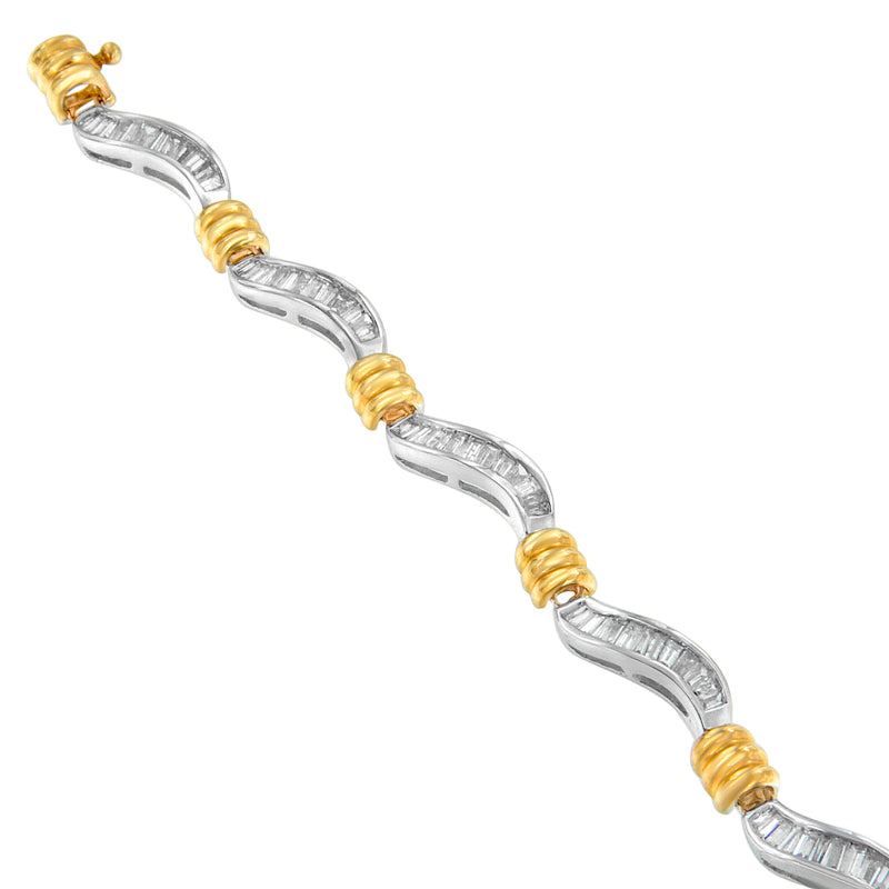 Original Classics 10K Two-Tone Gold Baguette Cut Diamond Spiral Bracelet (2.00 cttw, H-I Color, I1-I2 Clarity)