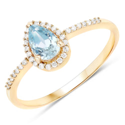 0.45 Carat Genuine Aquamarine and White Diamond 14K Yellow Gold Ring