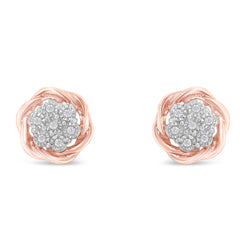 Rose Gold Plated Sterling Silver Round Diamond Rose Stud Earrings (0.15 cttw, I-J Color, I2-I3 Clarity)