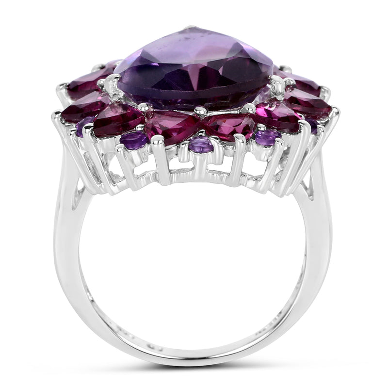 11.22 Carat Genuine Amethyst & Rhodolite .925 Sterling Silver Ring