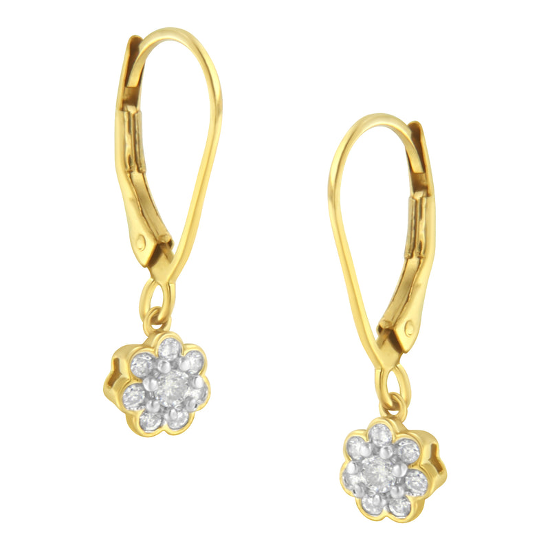2 Micron 10KT Yellow Gold Plated Sterling Silver Diamond Drop Cluster Earrings (1/4 cttw, I-J Color, I2-I3 Clarity)